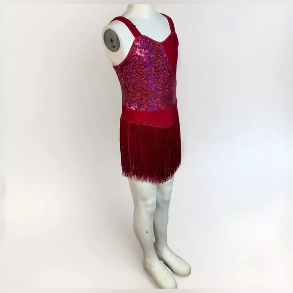 REVOLUTION PINK AND RED FRINGED LEOTARD SZ M GIRLS - Picture 6 of 8
